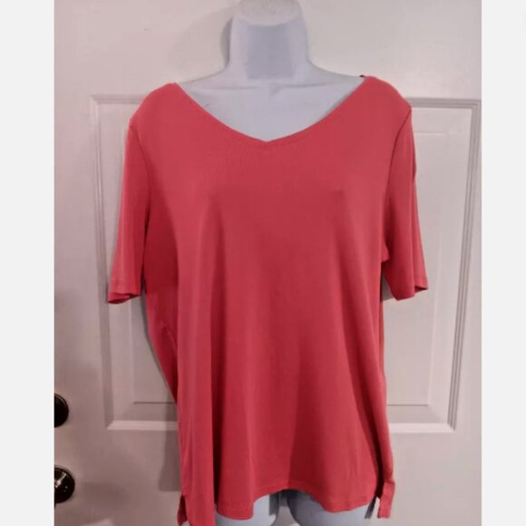 The Talbots Tee Womes Pink V Neck Plus 1X 100% Pima Cotton Short Sleeve D3 - Picture 3 of 6